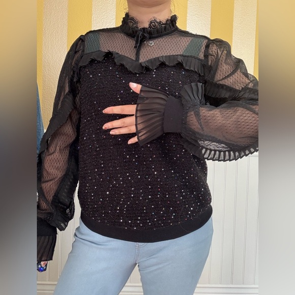 Elegant Black Sheer Ruffle Top - Picture 2 of 8